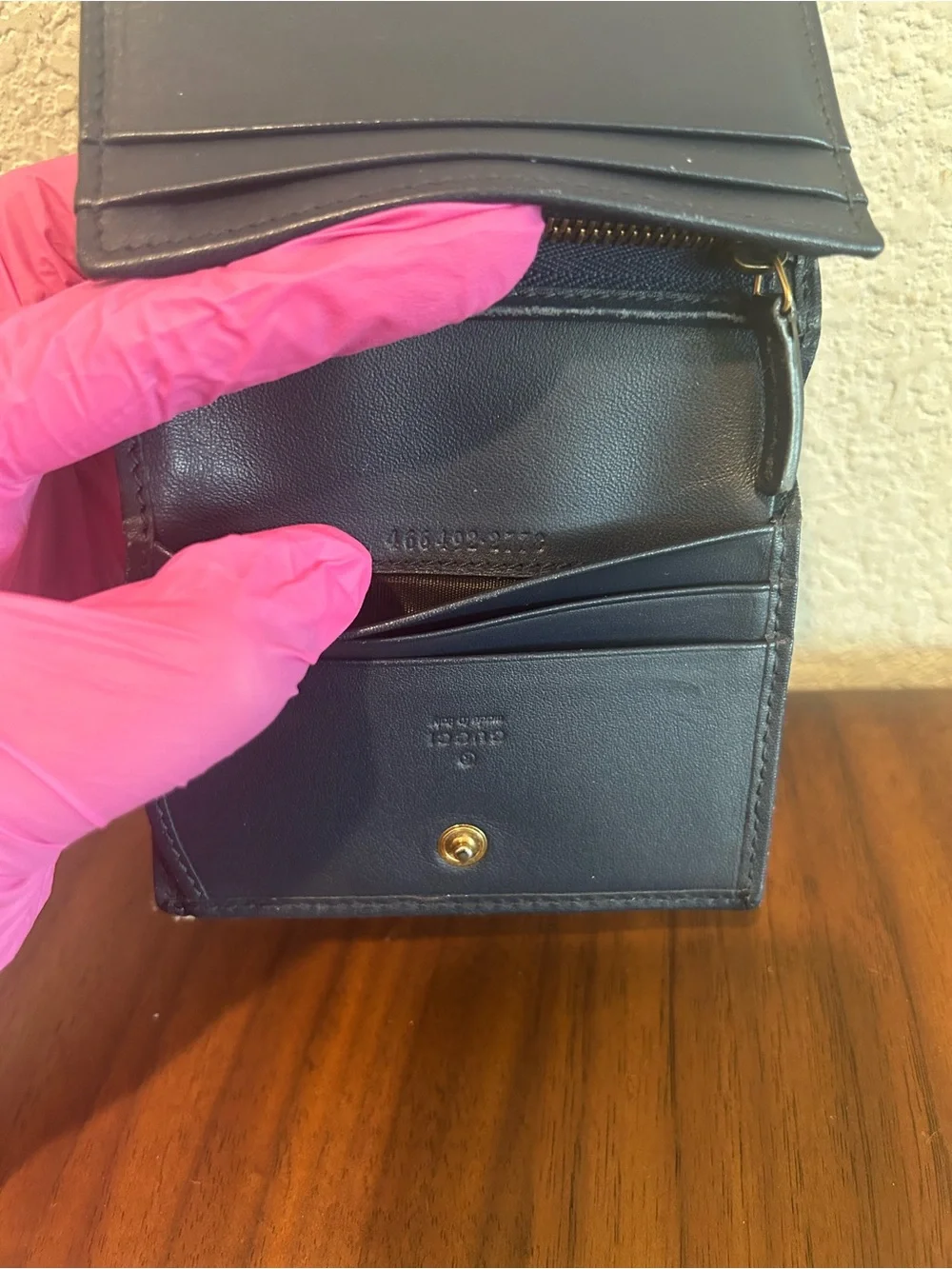 Gucci Denim Wallet with Pearl Double G - Light Blue